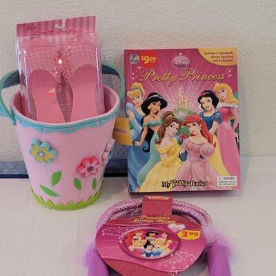 Lot 95: New Easter Basket, Disney Princess Book & Activities, Jump Rope and Dress Up Shoes