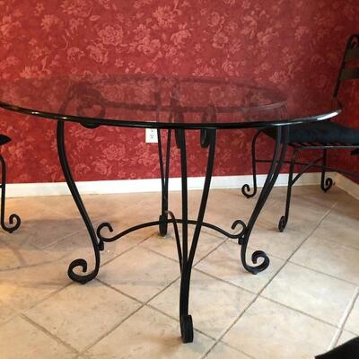 Lot 36 - Glass Top Black Metal Table w/t Chairs
