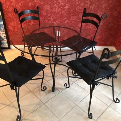 Lot 36 - Glass Top Black Metal Table w/t Chairs