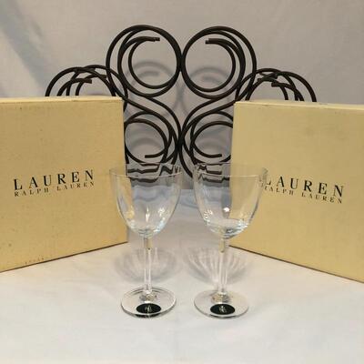 Lot 40 - Six R. Lauren Crystal Glasses & Metal Rack