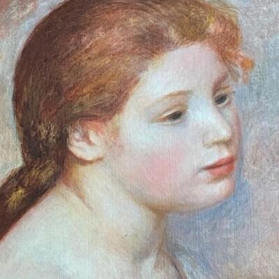 Renoir "A Young Girl With Daisies" 1889 Lithograph Reproduction in Gold Frame 