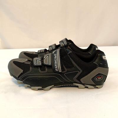 Lot 58 - Menâ€™s Size 12 Specialized Body Geometry Biking Shoes with Shimano Cleats and Shimano Pedals