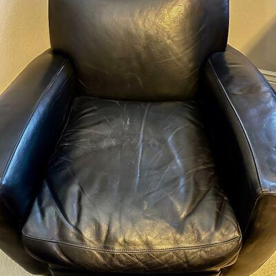 Restoration Hardware Black Leather Lounge Chair & Ottoman #1