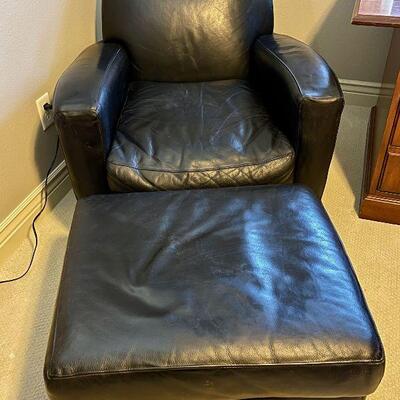 Restoration Hardware Black Leather Lounge Chair & Ottoman #1