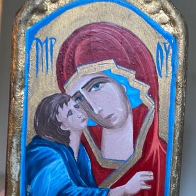 Handpainted Small Russian Icon Wood Standing Plaque
