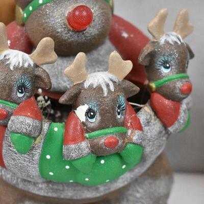 4pc Christmas Decor: Reindeer, Moose - Used, ceramic reindeer has broken antler