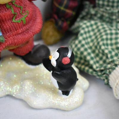 4pc Christmas Decor: Reindeer, Moose - Used, ceramic reindeer has broken antler