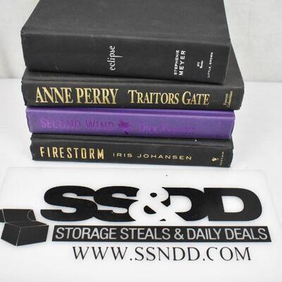 4 pc Hardcover Novels without covers, Firestorm to Eclipse 