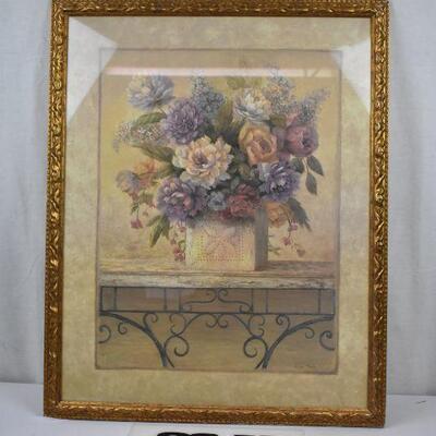 Large Floral Art with Gold Painted Frame
