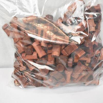 Large Lot Wooden Lincoln Logs in Blue bin red lid