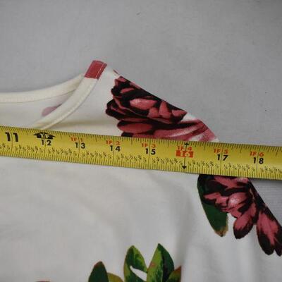 Long Floral Short-Sleeved Dress, White and Pink - Has Pockets, Size Small