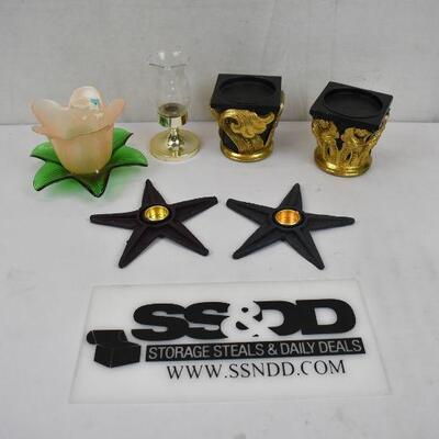 6pc Candleholders: Pedestals, Starfish, Flower, Vase