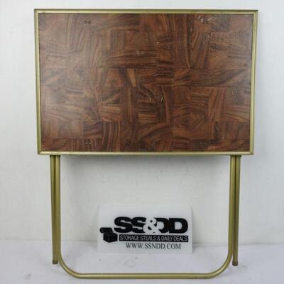 Vintage Metal TV Tray. Folds up. Fake Wood Top