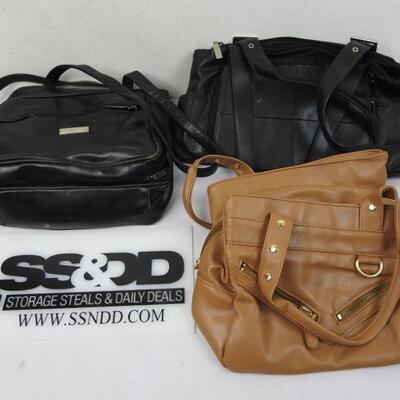 3 Purses/Handbags: 2 Black & 1 Brown