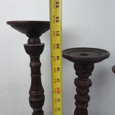 3 Candle Holders. Brown, Repaired, 17