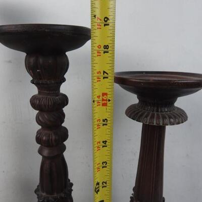 3 Candle Holders. Brown, Repaired, 17