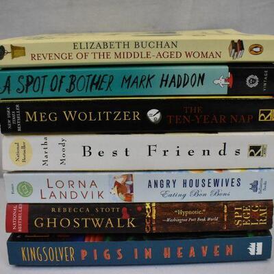 7 Paperback Fiction Books: Revenge of the Middle-Aged Woman -to- Pigs in Heaven