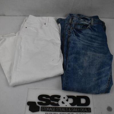 2 pairs Denim: White Capri Pants women's size 14 & Blue Denim size 31 slim