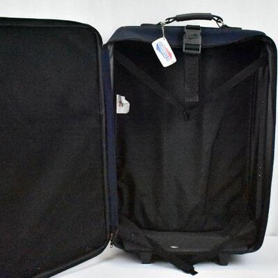 Blue American Tourist Suitcase, Two Outside Pockets and Mesh Pocket Inside