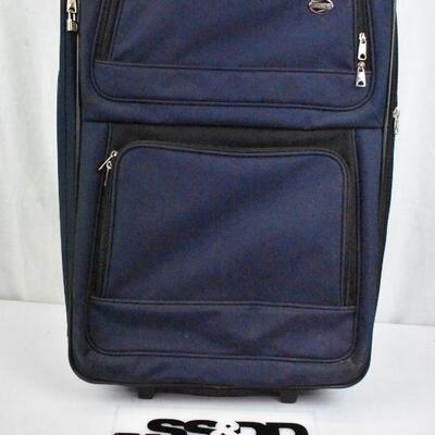 Blue American Tourist Suitcase, Two Outside Pockets and Mesh Pocket Inside