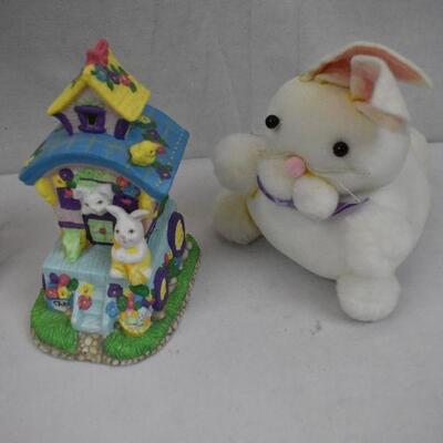 4 pc Easter & Bunny Decor, Brown Rabbit, Wooden Rabbit, Ceramic Bunny Home