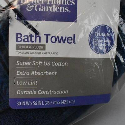 8 pc Towels: BH&G Thick & Plush, Navy Blue Admiral: 4 Bath 4 Washcloths - New