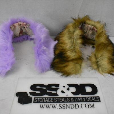 2 Button-On Faux Fur Collars. 1 Purple 1 Brown - New