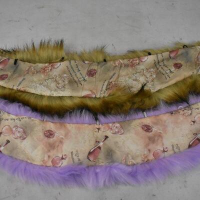 2 Button-On Faux Fur Collars. 1 Purple 1 Brown - New
