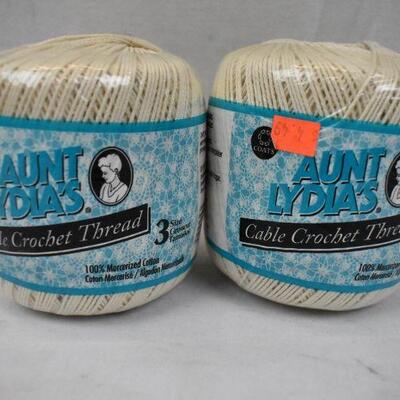 2 Skeins Cotton Crochet Thread by Aunt Lydia's, size 3, Cream Color - New