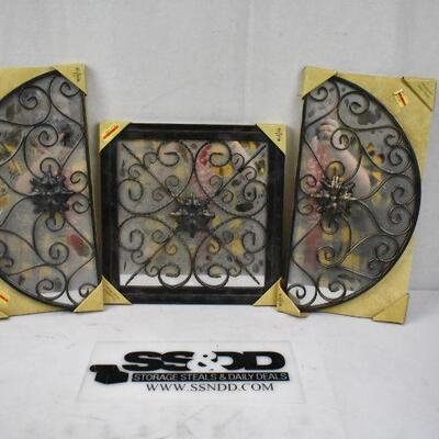 3pc Ornamental Metal Mirrors (2x Rounded, 1 Square) - New, Dusty