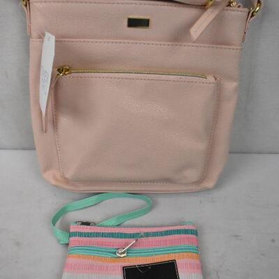 Blush Pink Crossbody Bag & Striped Wristlet - New