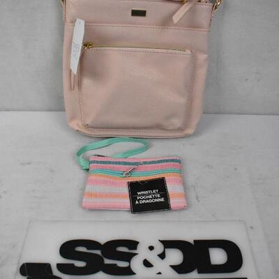 Blush Pink Crossbody Bag & Striped Wristlet - New