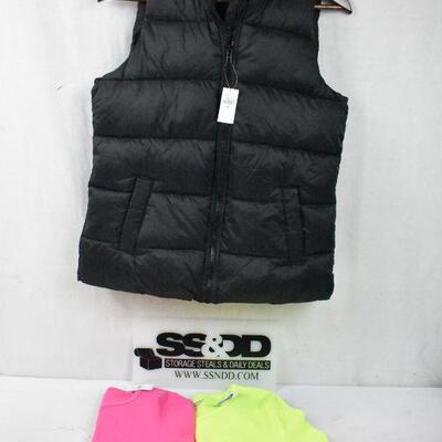 3 pc Women's Old Navy: Black Puffy Vest XS, Pink XS Yellow Thermal Small - New