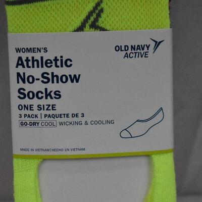 Athletic No-Show Socks by Old Navy. 3 pack Yellow, Pink, Black - New