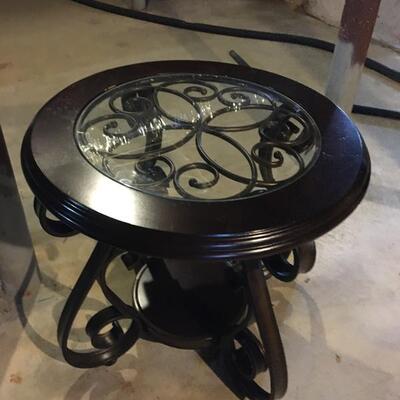 Matching Metal and Glass Coffee Table and Side Table Set