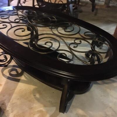 Matching Metal and Glass Coffee Table and Side Table Set