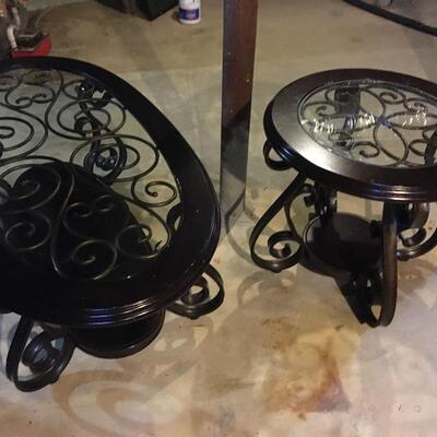 Matching Metal and Glass Coffee Table and Side Table Set