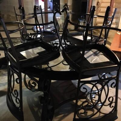 Metal and Glass Table and 4 Chairs Set