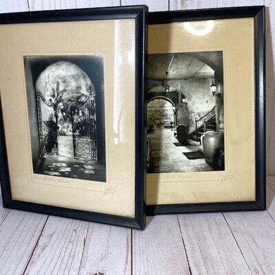 Lot 4 Framed Photos by Eugene Delacroix Patio Royal + 2 Sisters Court Iron Gates Oil Jars Signed 