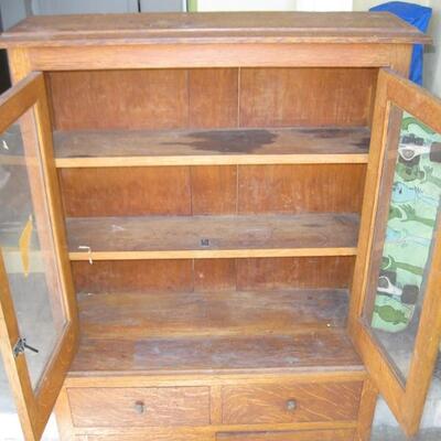 Lot 6 Vintage Childs Oak Dish Cabinet Hutch