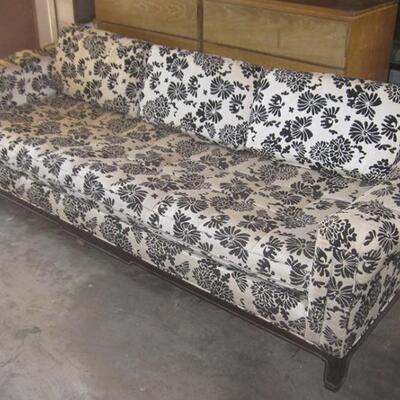 Lot 9 Vintage Barker Brothers Chinese Modern Couch White & Black Fabric Chrysanthemums AS IS
