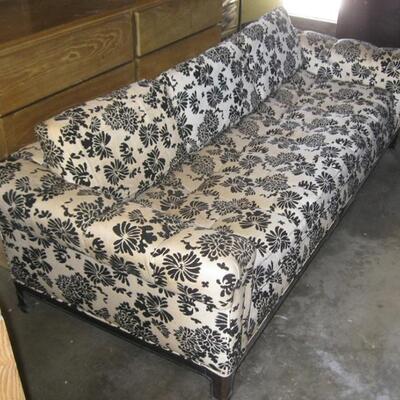 Lot 9 Vintage Barker Brothers Chinese Modern Couch White & Black Fabric Chrysanthemums AS IS