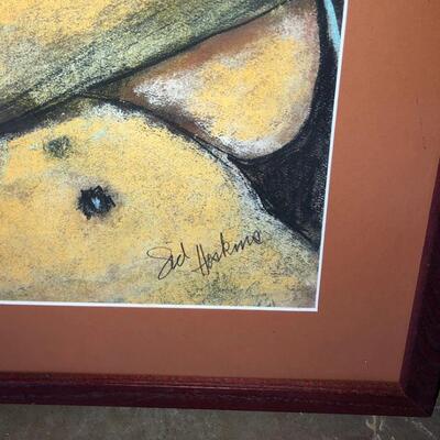 Lot 15 Pastel Drawing by Artist Sid Hoskins Framed Under Glass Naked Woman with Coat