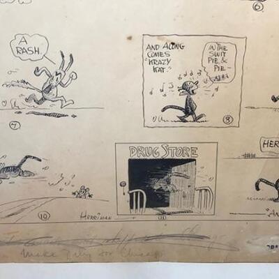 Lot 19 Original Cartoon Art Krazy Kat George Herriman (1880 - 1944) + Autographed Photo Newspaper