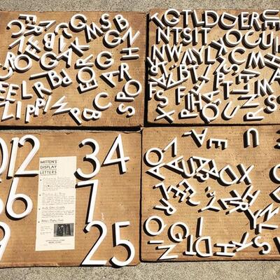 Lot 20 MCM 1953 Mitten's Display Letters & Numbers White Ceramic Steel Pin Mount 