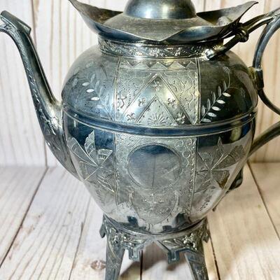 Lot 32 Victorian Era Quadruple Plate Coffee Pot Silver w/ "H" Monogram Meridian Silverplate