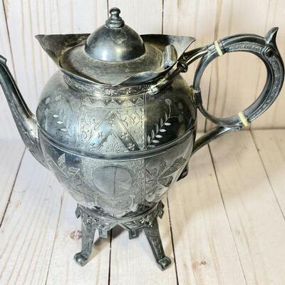 Lot 32 Victorian Era Quadruple Plate Coffee Pot Silver w/ "H" Monogram Meridian Silverplate
