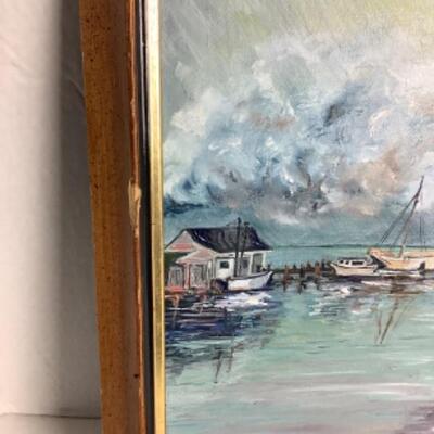 2087 Oil Painting on Board Havre De Grace Marina By Dr. Mary E. Newell Diaz 1998