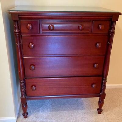 Federal Style Cherry Chest of Drawers w Glass Top 