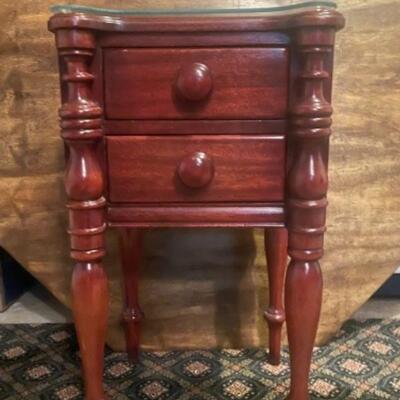Federal Style Cherry Nightstand Side Table with Glass Top 
